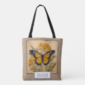 Monarch Vlinder op Goldenrod Bloemen Naam Tote Bag (Achterkant)