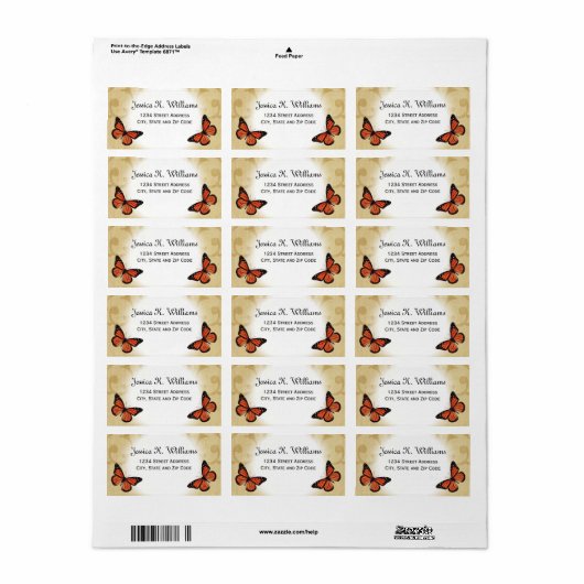 Monarch vlinder op perkament etiket (Full Sheet)