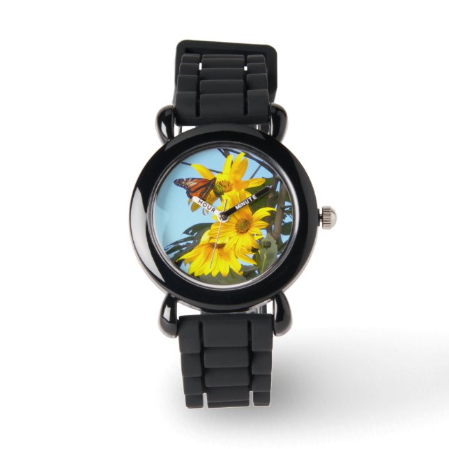 Monarch Vlinder op Zonnebloemen Horloges (Voorkant)
