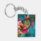 Monarch Vlinder Rode Bloem Sleutelhanger (Voorkant Links)