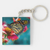 Monarch Vlinder Rode Bloem Sleutelhanger (Achterkant)