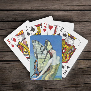 Monarch Vlinder Rode Haar Vintage Fee Pokerkaarten