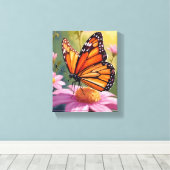 Monarch Vlinder Roze Bloem Bloemschilderij Canvas Afdruk (Insitu (Houten vloer))