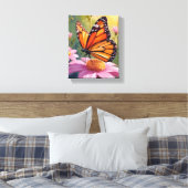 Monarch Vlinder Roze Bloem Bloemschilderij Canvas Afdruk (Insitu (Slaapkamer))
