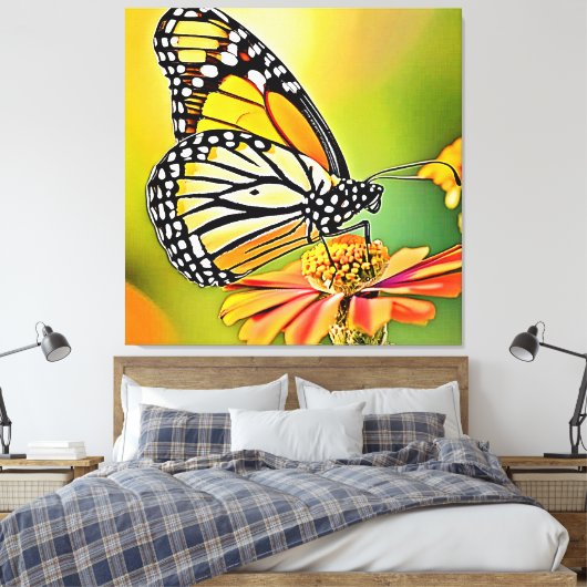 Monarch Vlinder Sip Design Canvas Afdruk (Insitu (Slaapkamer))
