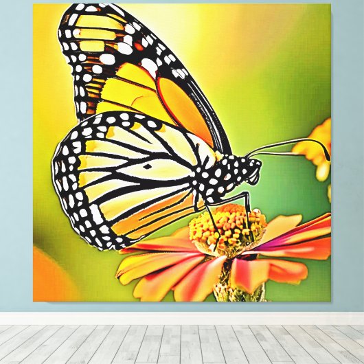 Monarch Vlinder Sip Design Canvas Afdruk (Insitu (Houten vloer))