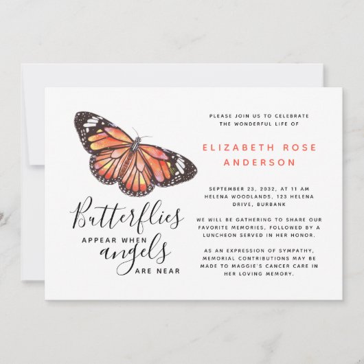 Monarch Vlinder Viering van het Leven Memorial Kaart (Voorkant)