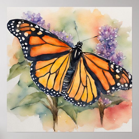Monarch Vlinder Waterverf Print (Voorkant)