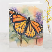 Monarch Vlinder Waterverf Print Kaart (Gele Bloem)