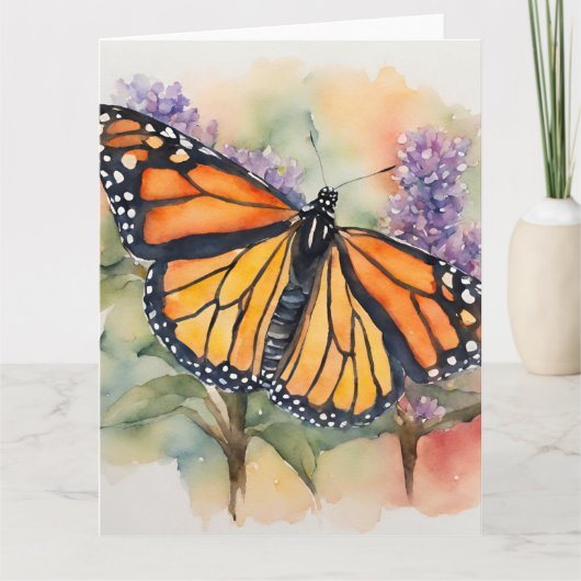 Monarch Vlinder Waterverf Print Kaart (Voorkant)