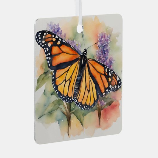 Monarch Vlinder Waterverf Print Metalen Ornament (Voorkant Rechts)