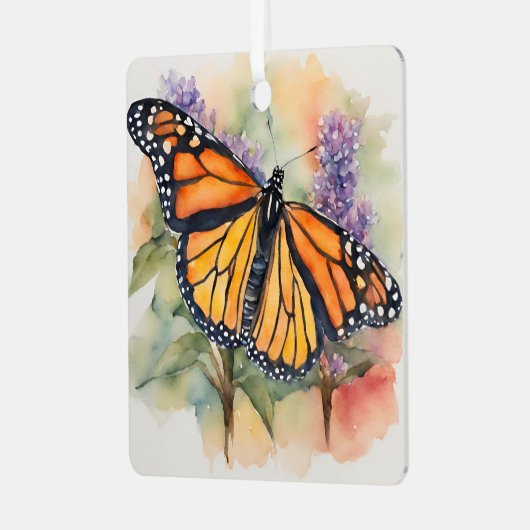 Monarch Vlinder Waterverf Print Metalen Ornament (Voorkant links)