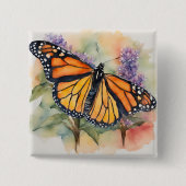 Monarch Vlinder Waterverf Print Vierkante Button 5,1 Cm (Voorkant)