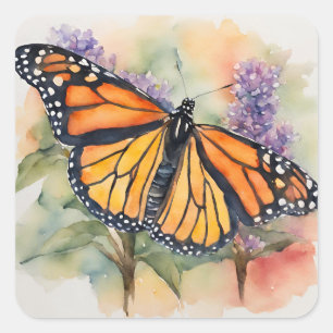 Monarch Vlinder Waterverf Print Vierkante Sticker