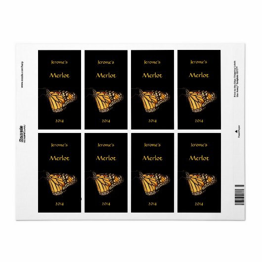 Monarch Vlinder Wijn Label (Full Sheet)