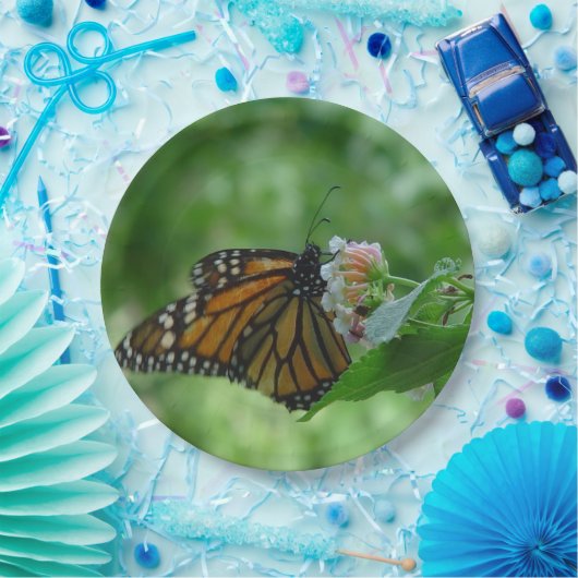 Monarch vlinder wit roze bloem papieren bordje (Feest)