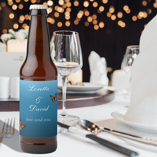 Monarch vlinders blauw ombre bier etiket