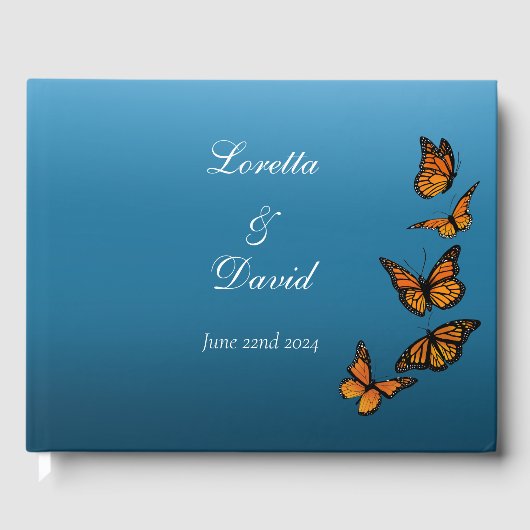 Monarch vlinders blauw ombre gastenboek (Voorkant)