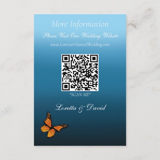 Monarch vlinders blauw ombre informatiekaartje (Achterkant)