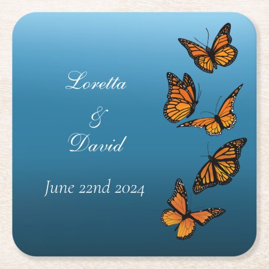 Monarch vlinders blauw ombre kartonnen onderzetters (Voorkant)