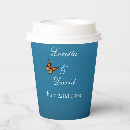 Monarch vlinders blauw ombre papieren bekers (Voorkant)