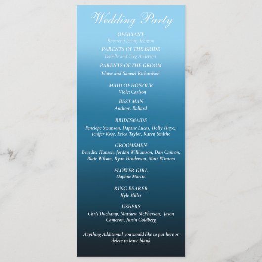 Monarch vlinders blauw ombre programmakaart (Achterkant)