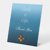 Monarch vlinders blauw ombre reclamebord met voetstuk (Voorkant)