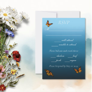 Monarch vlinders blauw ombre RSVP kaartje