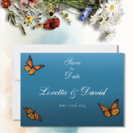 Monarch vlinders blauw ombre save the date