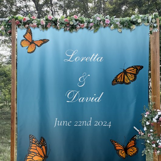 Monarch vlinders blauw ombre wandkleed