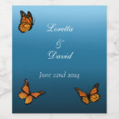 Monarch vlinders blauw ombre wijn etiket (Enkel label)