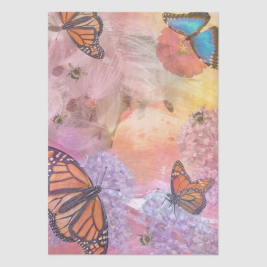 Monarch vlinders in bijen collage tissuepapier (Voorkant)