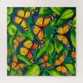 Monarch vlinders op weelderige groene bladeren legpuzzel (Horizontaal)