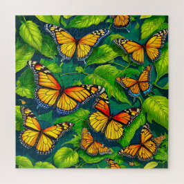 Monarch vlinders op weelderige groene bladeren legpuzzel