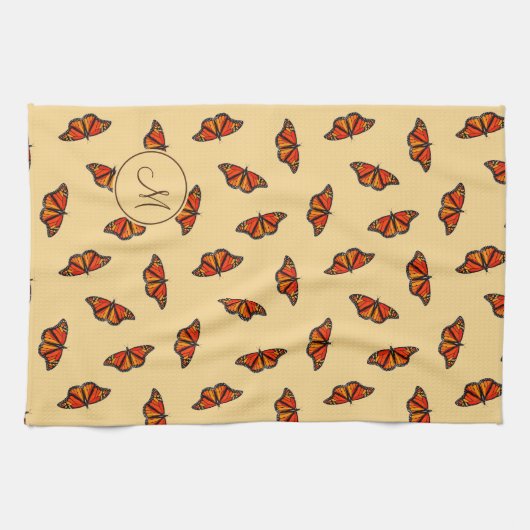 Monarch vlinders patroon bleek geel w monogram theedoek (Horizontaal)