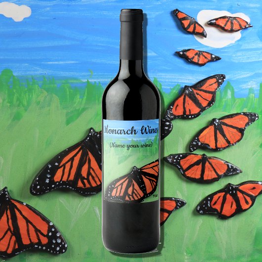 Monarch wijn vlinder volkskunst etiket
