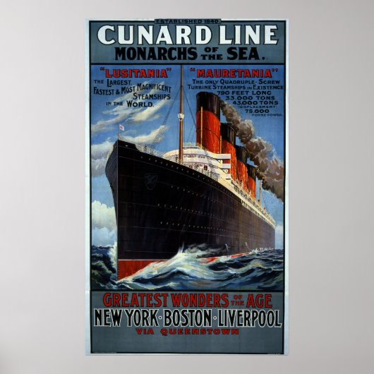 Monarchen van de Cunard Line van het Zee Poster (Voorkant)