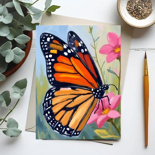 Monarchvlinder Aquarel Bloementuin Briefkaart
