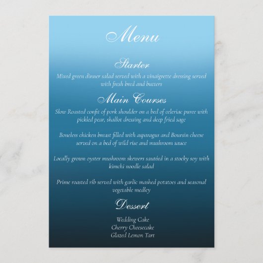 Monarchvlinder Blauwe Ombre Menu (Voorkant)