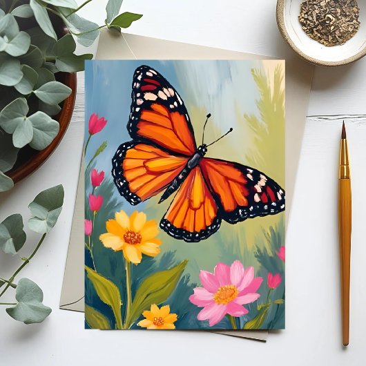 Monarchvlinder Bloem Aquarel Schilderij Briefkaart