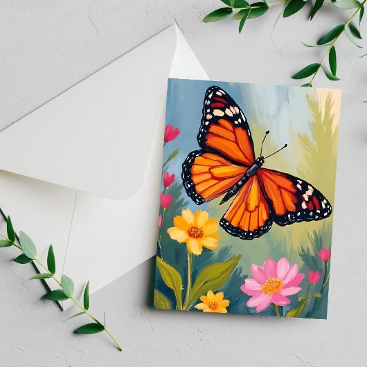 Monarchvlinder Bloem Aquarel Schilderij Kaart
