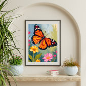 Monarchvlinder Bloem Aquarel Schilderij Poster