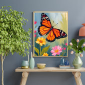 Monarchvlinder Bloem Aquarel Schilderij Poster