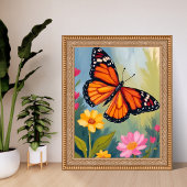 Monarchvlinder Bloem Aquarel Schilderij Poster