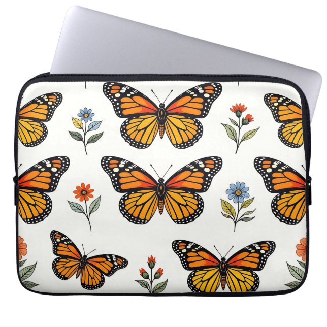 Monarchvlinder Bloemmotief Laptop Sleeve (Voorkant)
