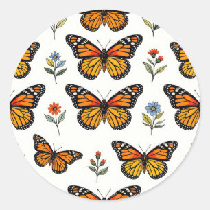 Monarchvlinder Bloemmotief Ronde Sticker