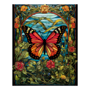Monarchvlinder Glas-in-lood Raamontwerp Perfect Poster