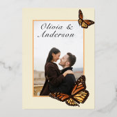 Monarchvlinder ivoor en herfst bloem bruiloft folie uitnodiging (Achterkant)