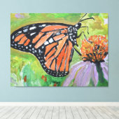 Monarchvlinder op Bloem Canvas Afdruk (Insitu (Houten vloer))