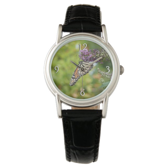 Monarchvlinder op paarse vlinderstruik horloge (Voorkant)